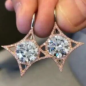 💥Luxury Diamond CZ Dangle Rose Gold Plated Earrings for Women, UNVN12475
